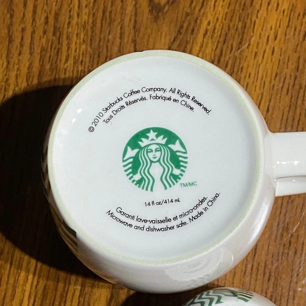 Starbucks White Ceramic Coffee Canister 14oz Mug and‎ 3oz Mini Mug Ornament Set